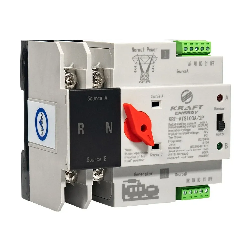 Автоматичний перемикач (АВР) під DIN-рейку Kraft KRF-ATS100A/2p 2 полюси (51-00100) Киев - изображение 3