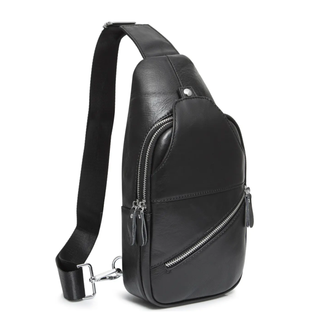 Мужская сумка бананка Tiding Bag (18 х 32 х 7 см) рюкзак на одно плечо из натуральной кожи Черный Киев - изображение 19