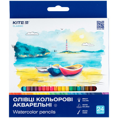 Олівці кольорові Kite Classic акварельні, 24 кольори (K-1050) Вінниця - фото 1