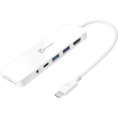 Концентратор J5create USB-C 6-in-1 2xUSB 3.1 + USB-C PD + HDMI + SD/TF + 3.5mm white (JCD373-N) Винница - изображение 1