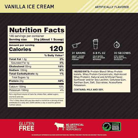 Протеин Optimum Nutrition Gold Standard 100% Whey 4,54 kg (Vanilla Ice Cream) Луцк
