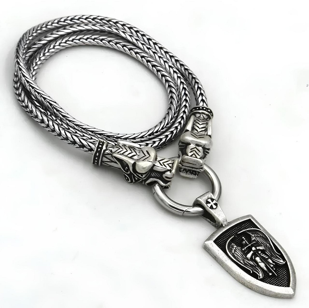 Кулон Архангел Михаїл RESTEQ — стильний чоловічий кулон на ланцюжку 60 см із цинкового сплаву, масивна та виразна прикраса у Київ - фото 2