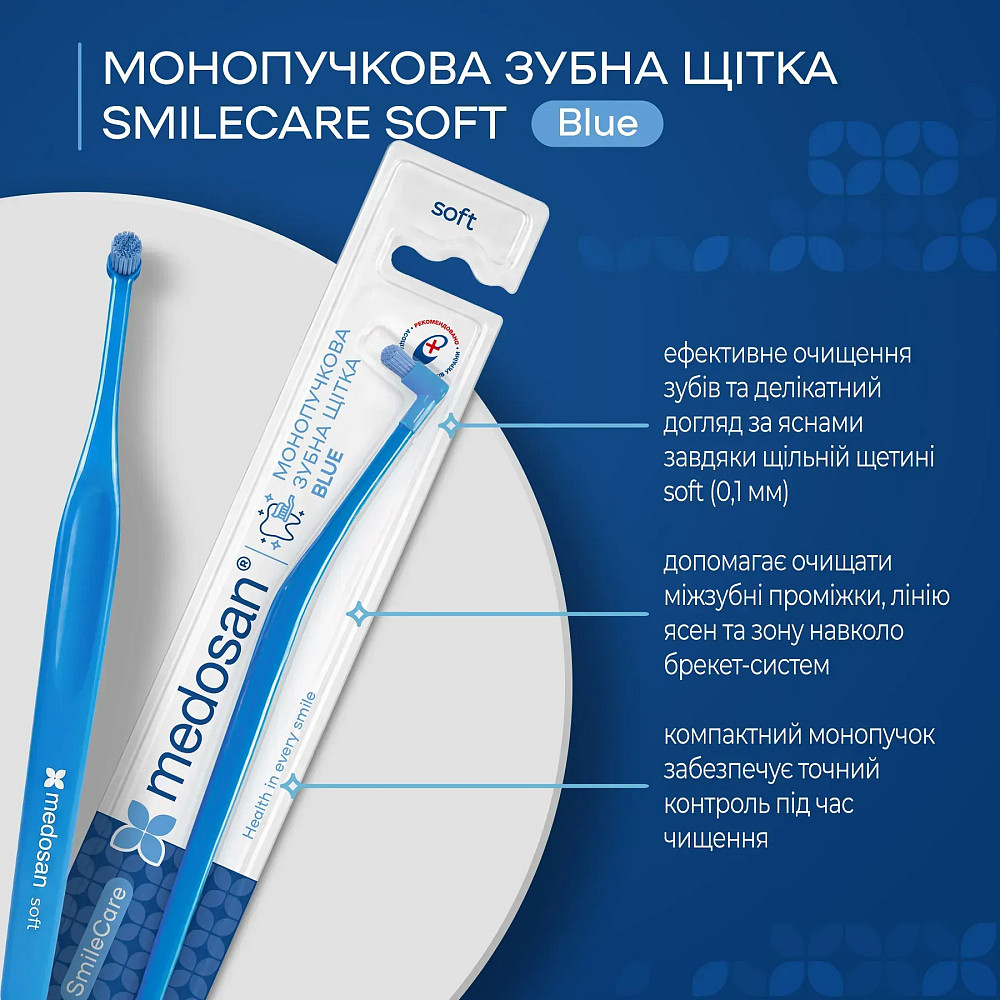 Монопучковая зубная щетка SmileCare Soft Blue Medosan Киев - изображение 2