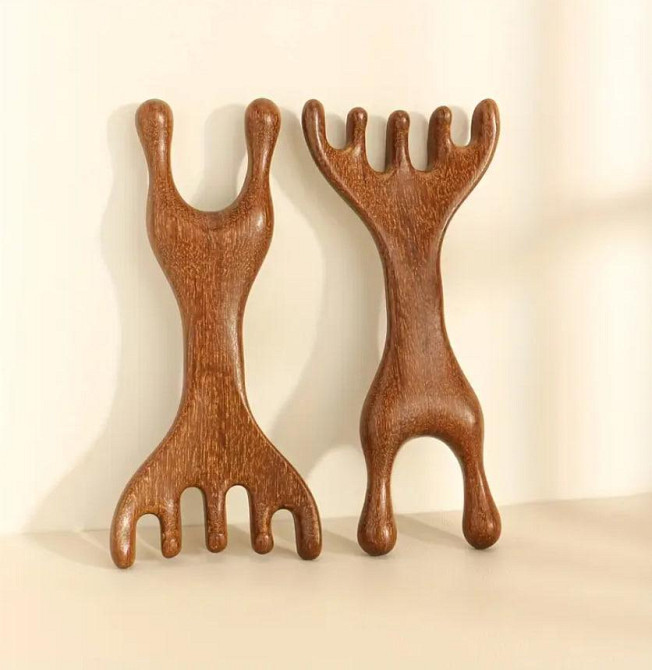 Акупунктурний дерев’яний масажер з сандалового дерева 2-в-1 | Ручний масажер для голови, шиї та спин Київ - фото 1