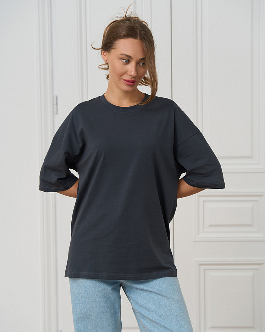 Футболка жіноча оверсайз кругла горло Nicoletta — Темно-сіра L Київ - фото 1