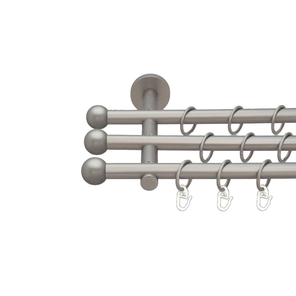 Карниз Orvit Куля Болонь металевий трирядний циліндр (20 см) гладка труба кільце металеве Сатин 16\16\16 мм Львов - изображение 1