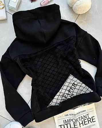 Жіноче трендове худі з прозорою спиною тринитка на флісі + сітка-флок 48/52 Одеса