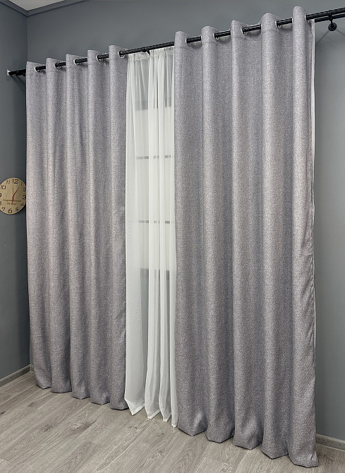 Комплект штор на люверсах VR-Textil Лен ELEMENTA № 1866ш Светло-серый 150х270см 2 шт (37-0276) Киев - изображение 4