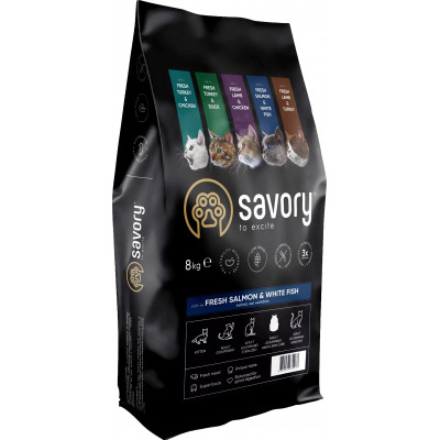 Сухой корм для кошек Savory Adult Cat Gourmand Fresh Salmon and White Fish 8 кг (4820232630037) Винница - изображение 1