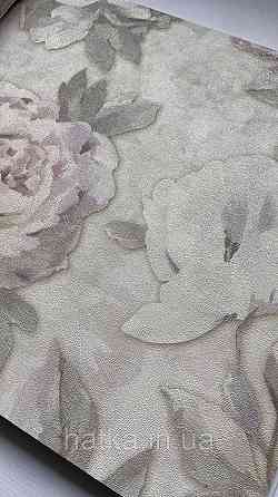 Шпалери метрові вінілові на флізеліні A.S.Creation Flowers Symphony 1.06x10 м квіти півонії великі бузкові на сірому 79070-1 Київ