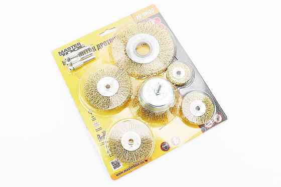Набір щіток 6шт - торц./диск. зі стрижнем 1/4" D-75//40/50/63/75/100мм з латунованого рифленого дроту 19-9600 Київ