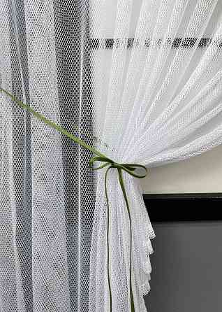 Кухонные шторки VR-Textil № 101к с подвязками Оливковый с белым 330х170 см (52-1215) Киев