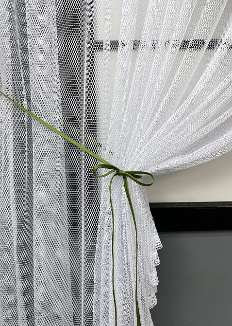 Кухонные шторки VR-Textil № 101к с подвязками Оливковый с белым 330х170 см (52-1215) Киев - изображение 4