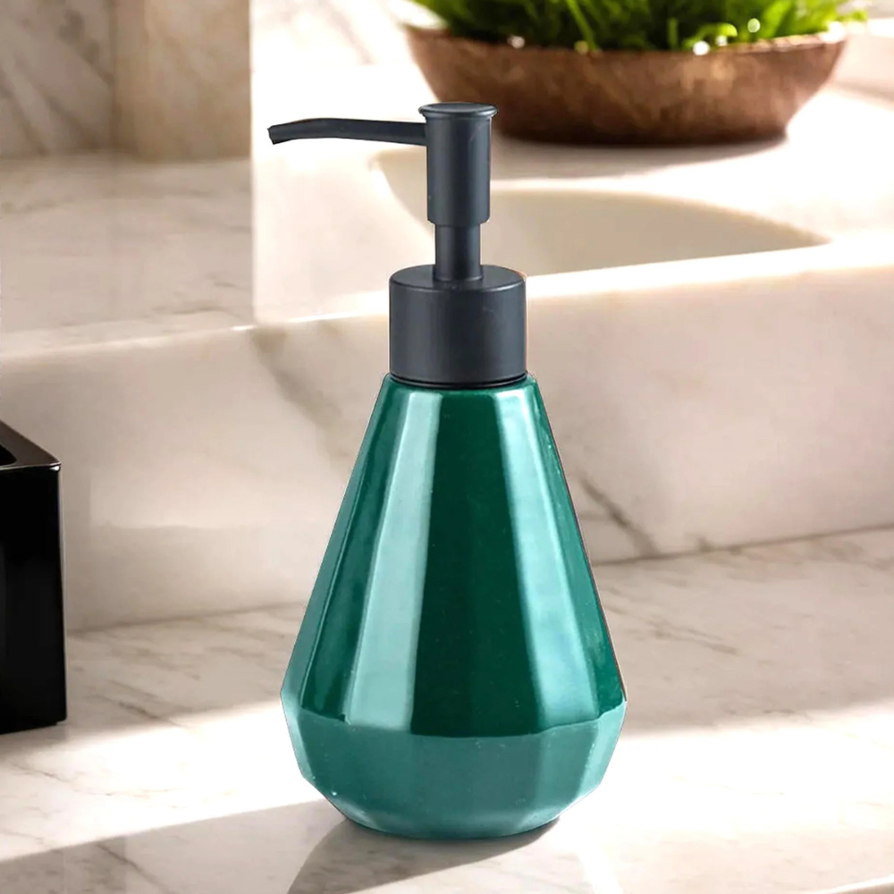 Диспенсер-дозатор для мыла керамический для ванной и кухни 250 мл, для жидкого мыла и моющего средства, зелёный Каменец-Подольский - изображение 4