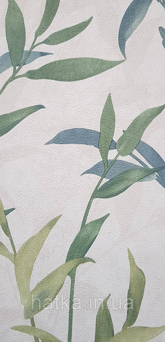 Обои виниловые на флизелине Sintra Adria метровые листья ветки зеленые салатовые на бежевом Киев - изображение 2