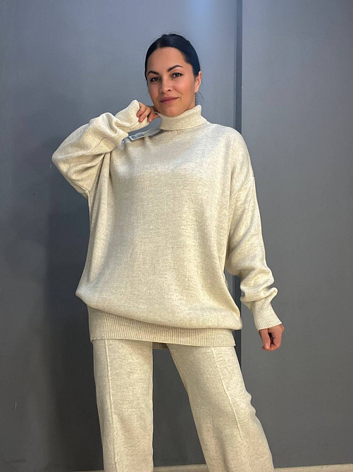 Костюм женский My fashion 202401-101 брюки со стрелкой шнурок и удлиненный свитер оверсайз one size, світло-бежевый, one size Киев - изображение 16