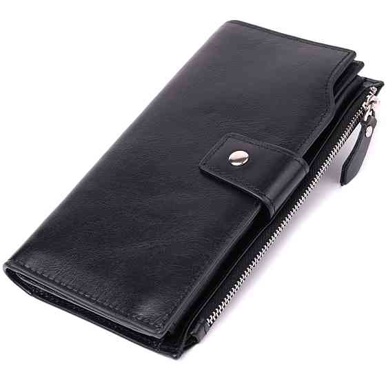 Вертикальний стильний гаманець із гладкої натуральної шкіри Vintage 22885 Чорний Київ