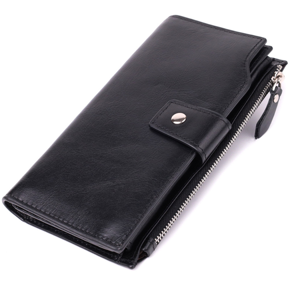 Вертикальний стильний гаманець із гладкої натуральної шкіри Vintage 22885 Чорний Київ - фото 1