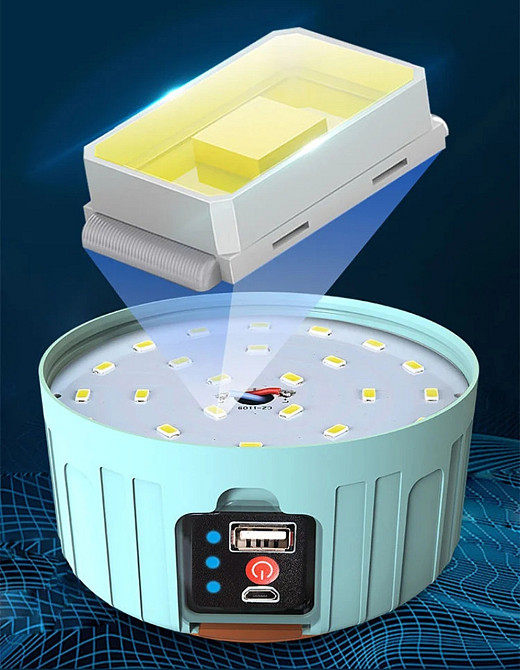 Акумуляторний світлодіодний ліхтарик з роз'ємом USB павербанк сонячна батарея 11 на 9,5 см блакитний Київ - фото 7