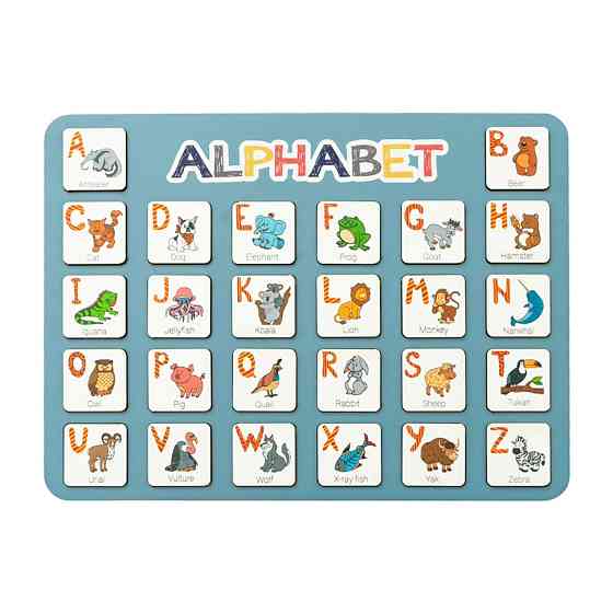 Дерев'яна абетка-вкладиш англійська "ALPHABET" 3240-03-002 синя 29х39 см Вінниця