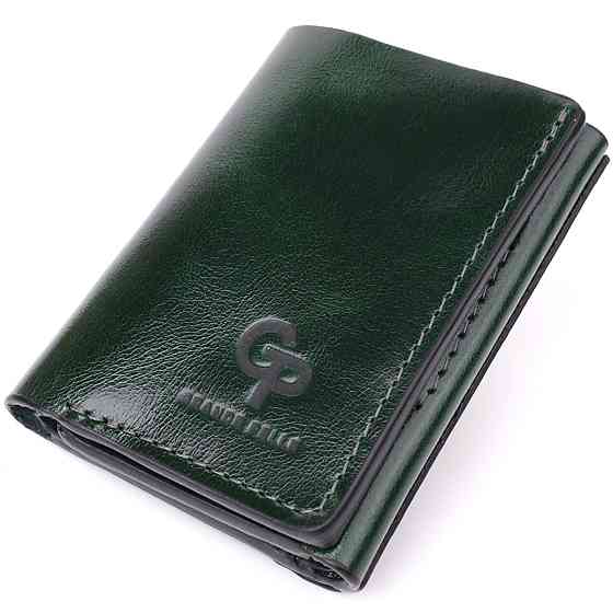 Відмінний гаманець у три складання з натуральної гладкої шкіри GRANDE PELLE 22944 Зелений Київ