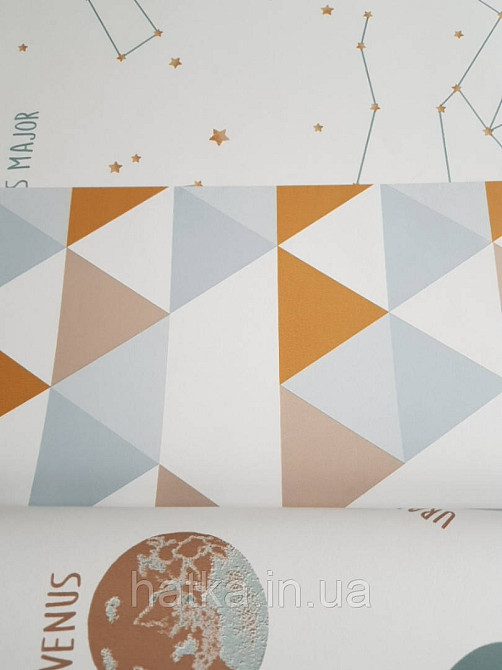 Шпалери флізелінові дитячі Caselio Our Planet геометричні фігури, трикутники жовті білі сірі блакитні Київ - фото 2