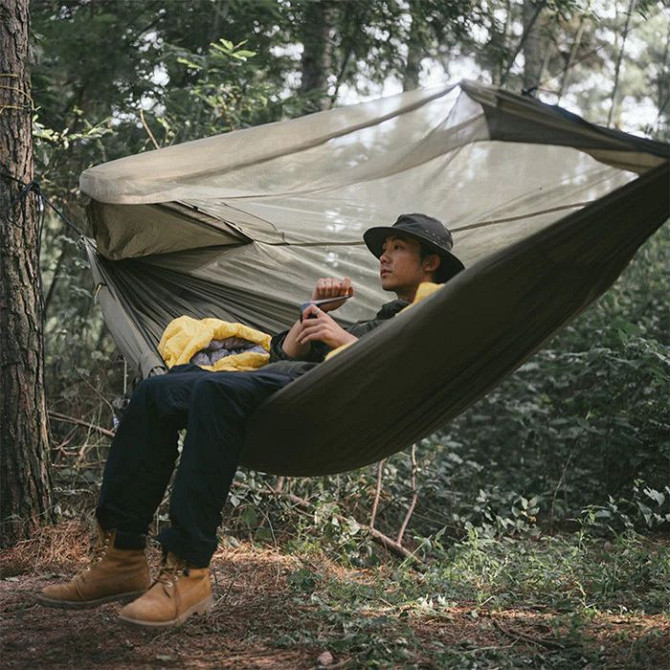 Гамак одномісний з москітною сіткою Naturehike NH22DC004, 210T polyester, темно-зелений Київ - фото 2