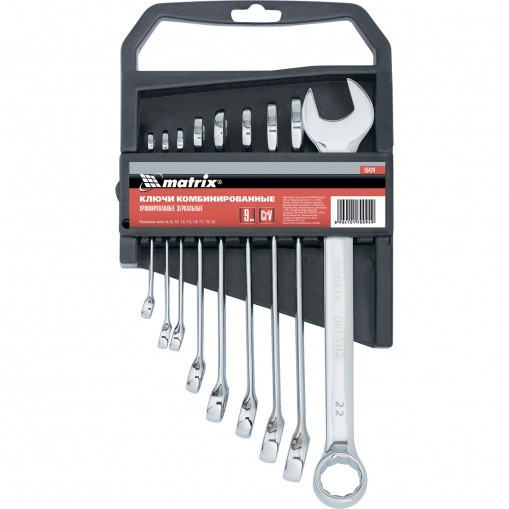 Набір ключів комбінованих, 6 - 22 мм, 9 шт. хром Полтава - фото 1