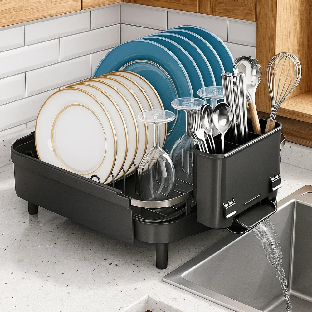 Сушилка для посуды на кухню,выдвижная, трансформер с поддоном для воды для посуды и столовых приборов,черная Каменец-Подольский - изображение 9