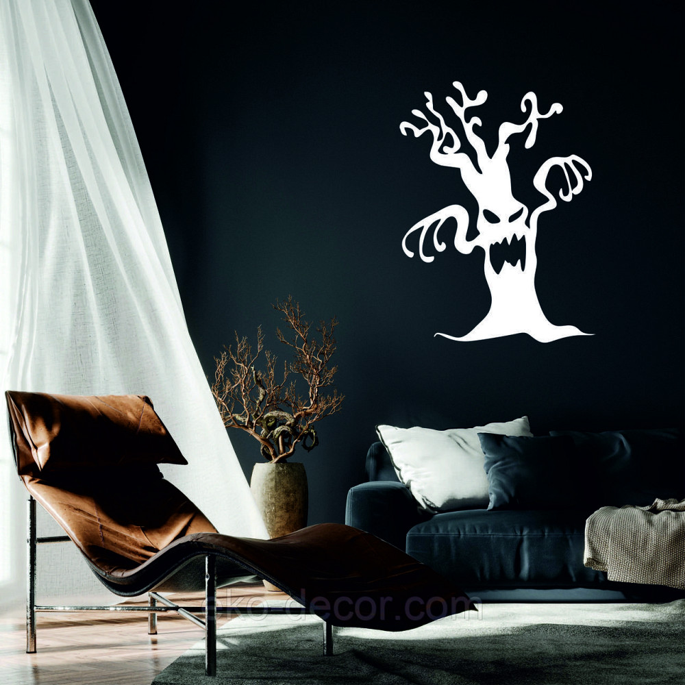 Декоративне настінне Панно «Хелловіїн, силует дерева», Декор на стіну 90*67 см, Білий Київ - фото 1