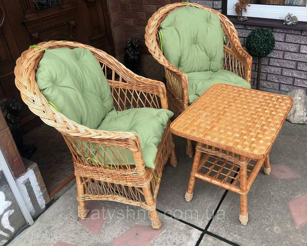 Кресла и стол плетеные|Мебель из лозы с салатовыми накидками |мебель из лозы с журнальным столом Киев - изображение 5