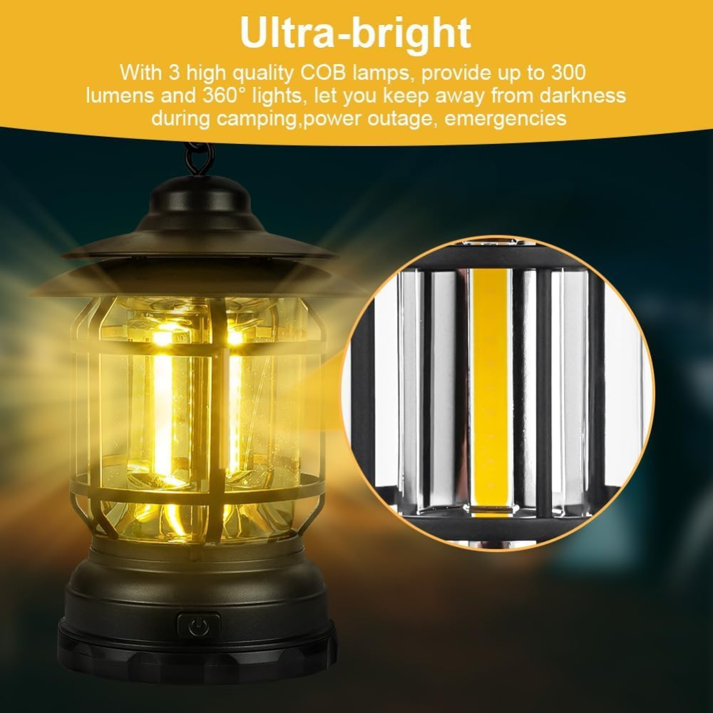 Кемпинговый фонарь Flintronic, ретро LED COB, 360° теплый свет, диммер, IPX4, на 3 батарейках AA, подвесной Киев - изображение 5