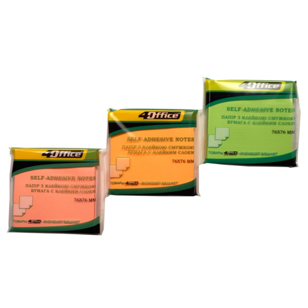 Папір для нотаток з клейким шаром 76*76мм "4Office" 4-424-22N з клейким шаром кол. неон асорті, шт Київ - фото 1