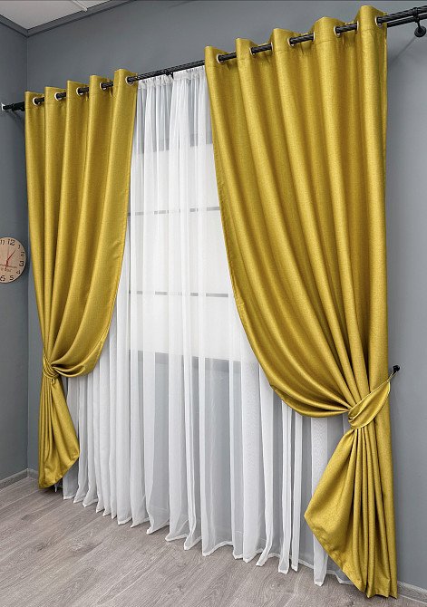 Комплект штор на люверсах VR-Textil Шенилл однотонный № 1897ш Горчичный 150х250 см 2 шт (37-0308) Киев - изображение 3