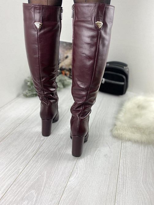 Nivelle Чоботи жіночі NIVELLE бордові шкіра натуральна висота 40см обхват 36-37см каблук 9.5см Коломия - фото 4