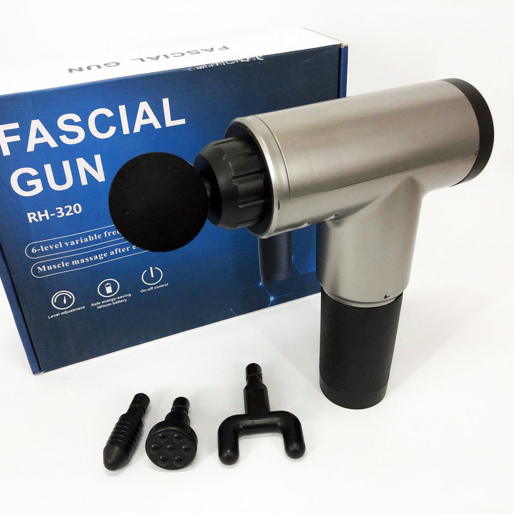 Аккумуляторный массажер для икр Fascial Gun KH-320, Массажер мышечный с разными насадками YU-16 Львов - изображение 5