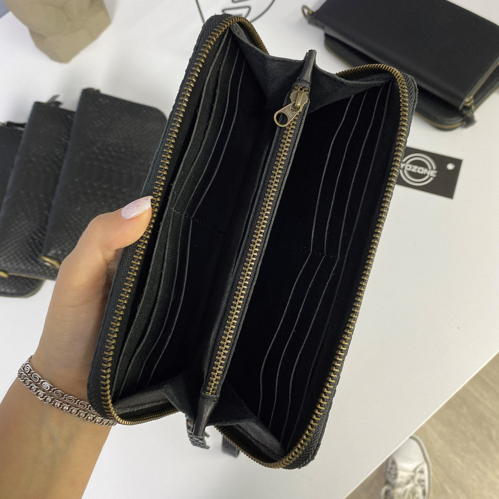 Шкіряний чоловічий гаманець, місткий клатч із відділеннями на блискавці, Crazy Horse, чорнийMasterSem Київ - фото 10