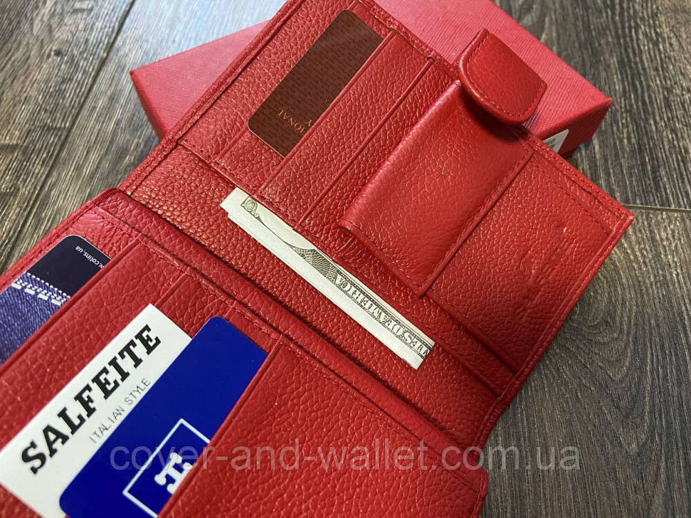 Шкіряний жіночий гаманець з відділенням для паспорта червоного кольору з бантом Salfeite Київ - фото 8