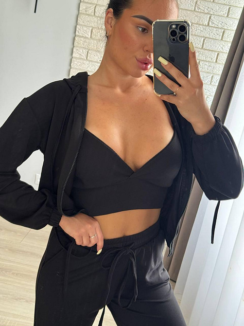 Женский повседневный прогулочный костюм тройка: кофта топ и штаны двунить 46/48, Черный Одесса - изображение 3