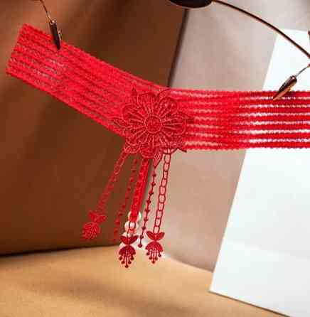 Трусики з намистинками та квіткою червоні - розмір універсальний, резинка до 90см Київ