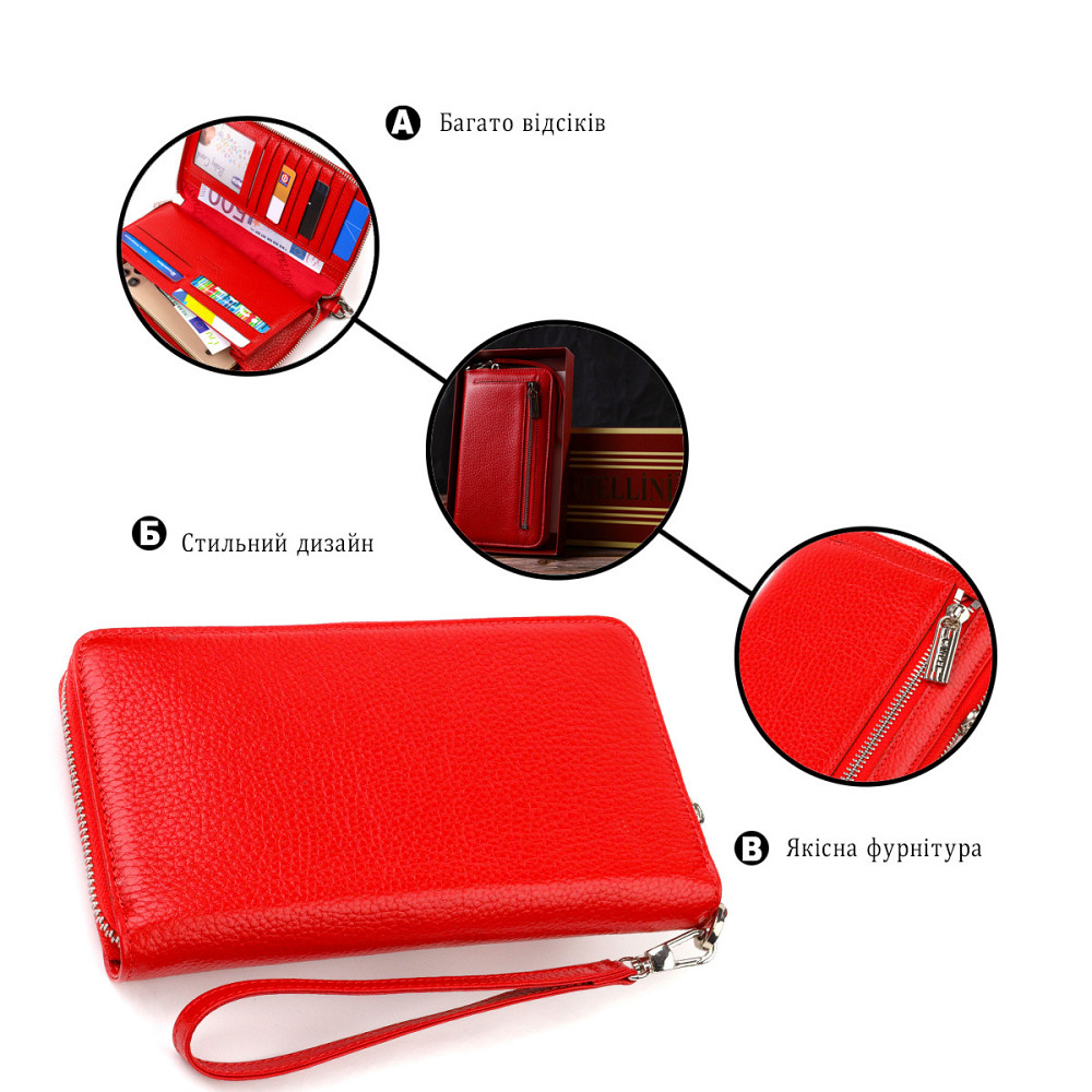 Яркий клатч для женщин из натуральной кожи CANPELLINI 21921 Красный Киев - изображение 4