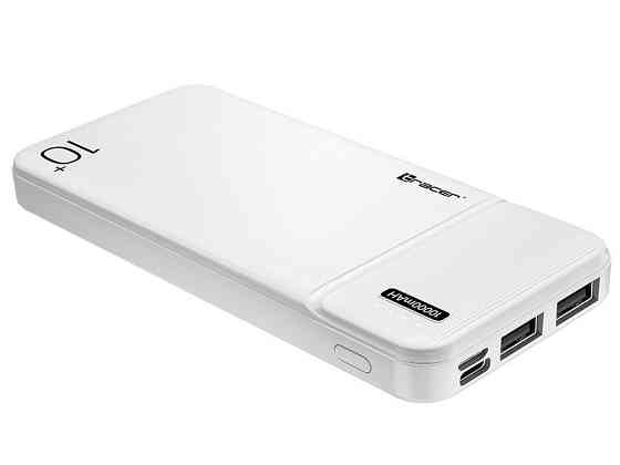 Зовнішній акумулятор Powerbank Tracer 10000mAh 2A тонкий на 2xUSB-порту BK Білий Вінниця