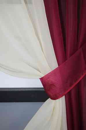 Кухонные шторы VR-Textil № 017к комбинированные с подвязками бордовый с бежевым 265х170 см (50-564) Киев