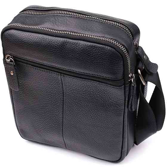 Вместительная мужская сумка на плечо из натуральной кожи Черный (Vintage) Киев