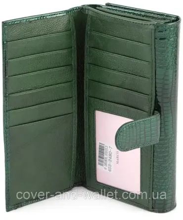 Зеленый лаковый женский кошелек с блоком под карточки Marco Coverna MC-403-2480 Киев