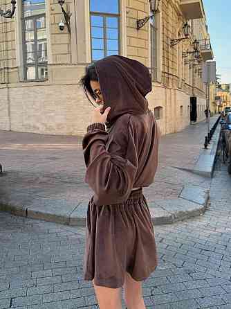 Костюм шорты и кофта из спорт-велюра, удобный крой для весны/лета, шоколад, размер M-L Лубны