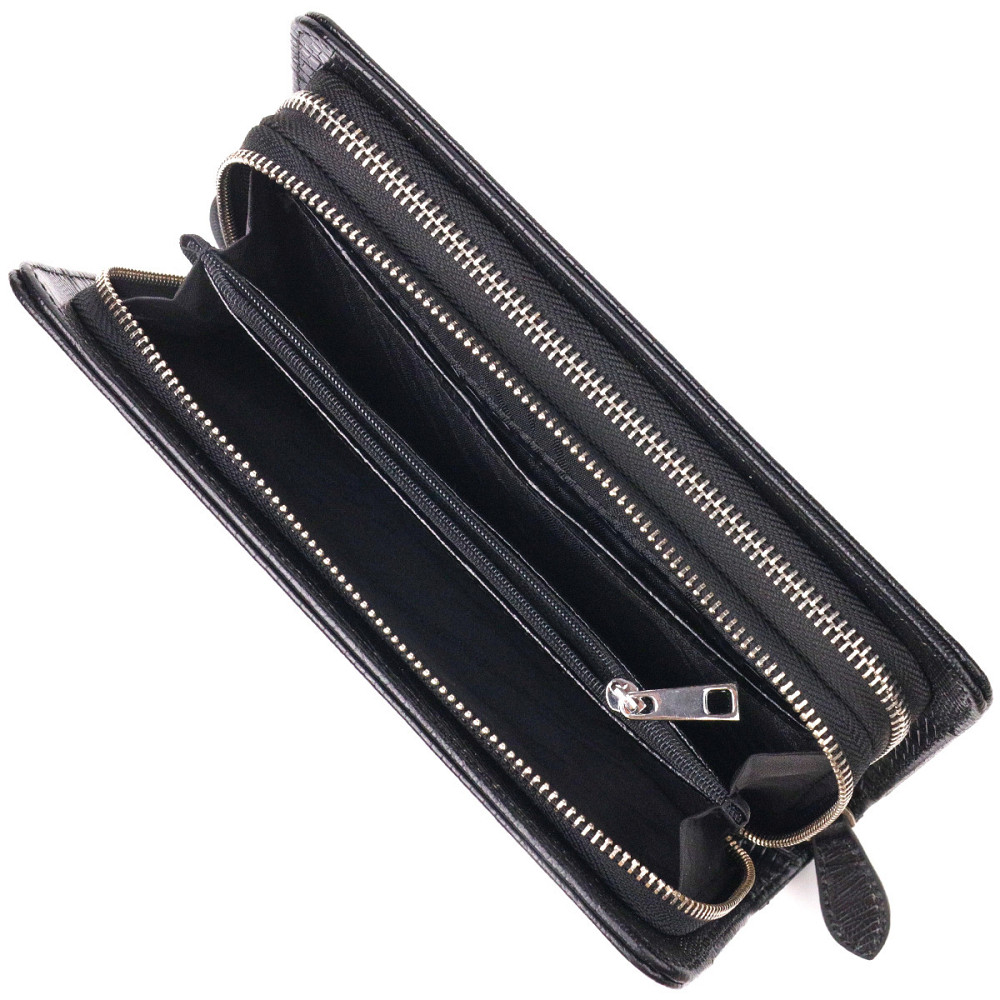 Необычная мужская барсетка на два отделения из натуральной фактурной кожи с тиснением под рептилию CANPELLINI 21571 Черная Киев - изображение 8