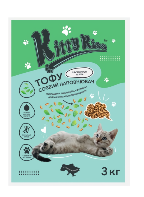 Наполнитель Кити Кис Kitty Kiss Тофу соевый для кошек с мятой, 3 кг Винница - изображение 1