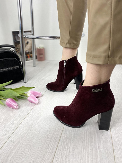 Женские черевики 95 бордовые замша натуральная высота каблука 9см размеры 36р 37р (1215) Коломия - фото 3