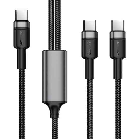 Кабель ACEFAST C22-02 USB-C to 2*USB-C 100W aluminum alloy charging data cable Black Киев